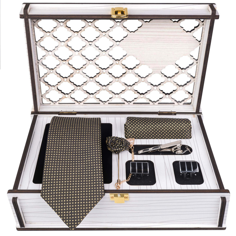ست کراوات و دستمال جیب و گل کت مردانه مدل GF-PO809RE-BOX 
