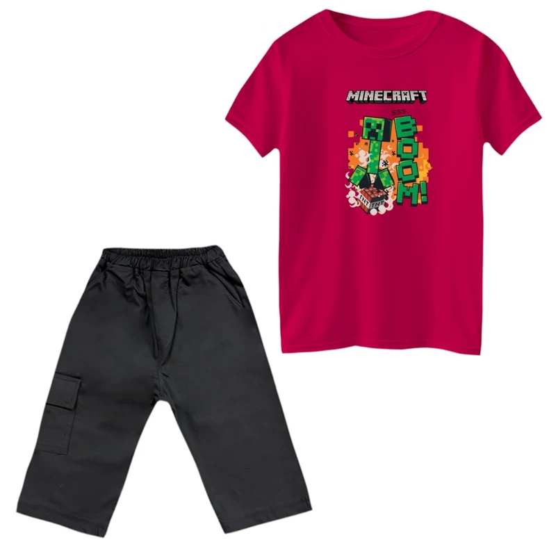 ست تی‌شرت و شلوارک پسرانه مدل ماینکرفت کد 19
