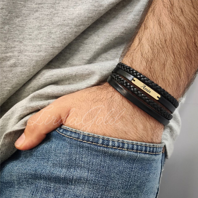 دستبند طلا 18 عیار مردانه لیردا مدل اسم امین کد 30304