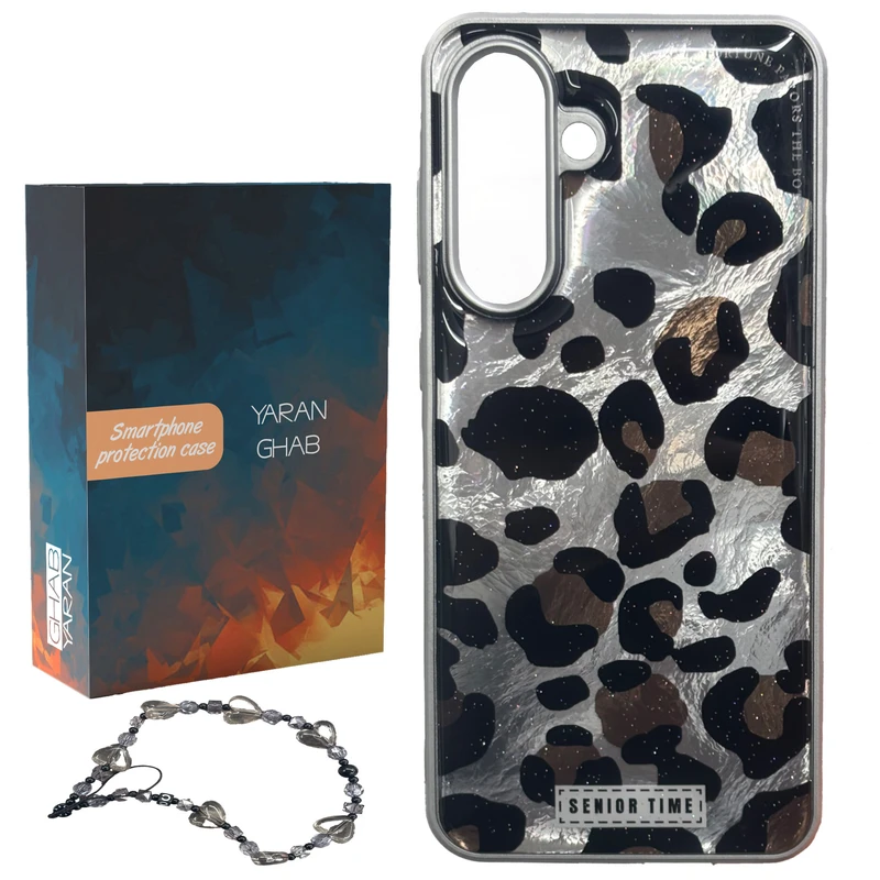 کاور یاران قاب مدل پلنگی مناسب برای گوشی موبایل سامسونگ Galaxy A55 / A55 به همراه بنداویز