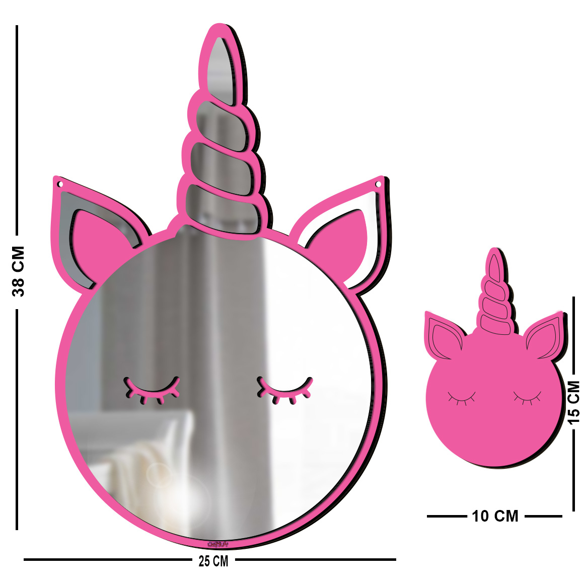 استیکر چوبی کودک باروچین مدل تک شاخ آیینه ای کد m-3-pink مجموعه 2 عددی