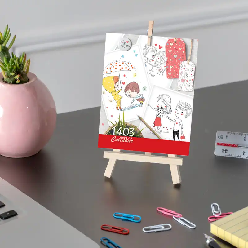 تقویم رومیزی سال 1403 طرح نقاشی مدل بوم چوبی R01