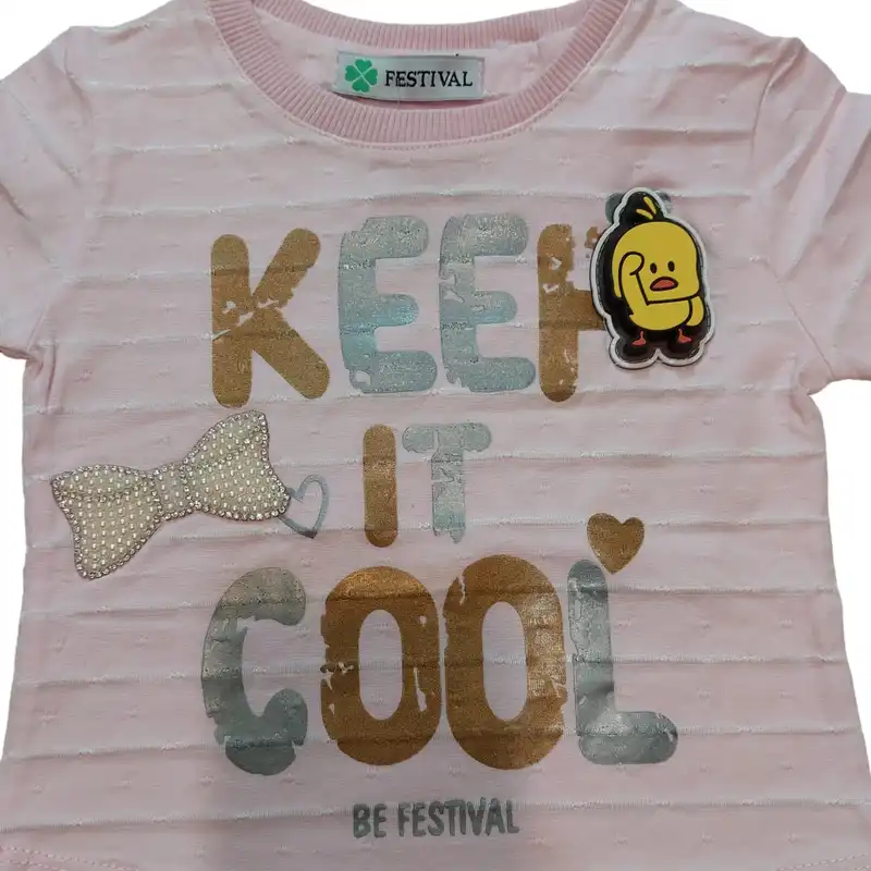 تی شرت آستین کوتاه نوزادی مدل  پاپیون ASH684 رنگ صورتی