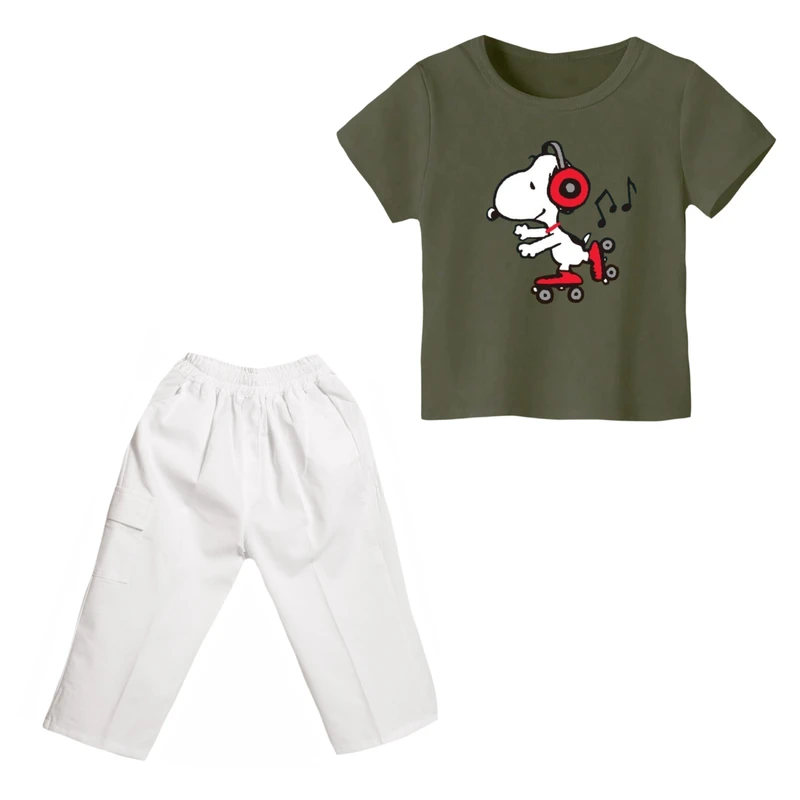 ست تی شرت و شلوارک پسرانه مدل اسنوپی کد ۹۰