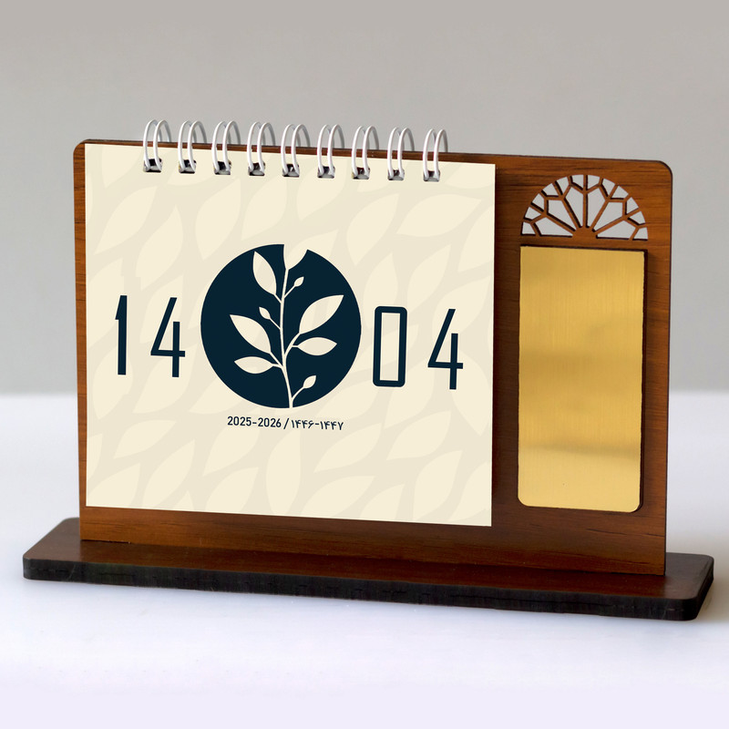 تقویم رومیزی سال 1404 مدل پنجره چوبی