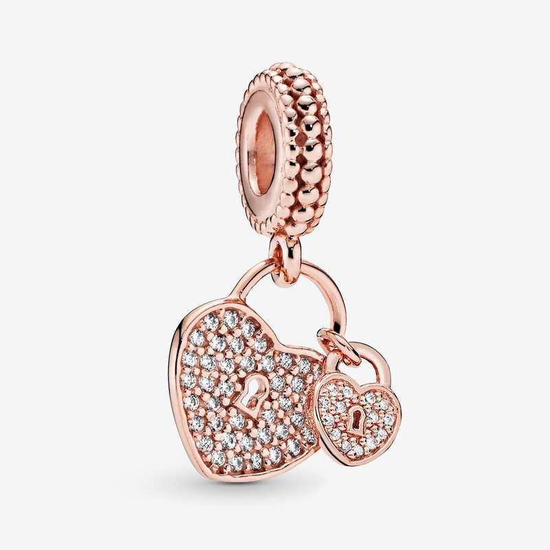 آویز دستبند و گردنبند نقره زنانه پاندورا مدل Pave Heart Padlocks Dangle