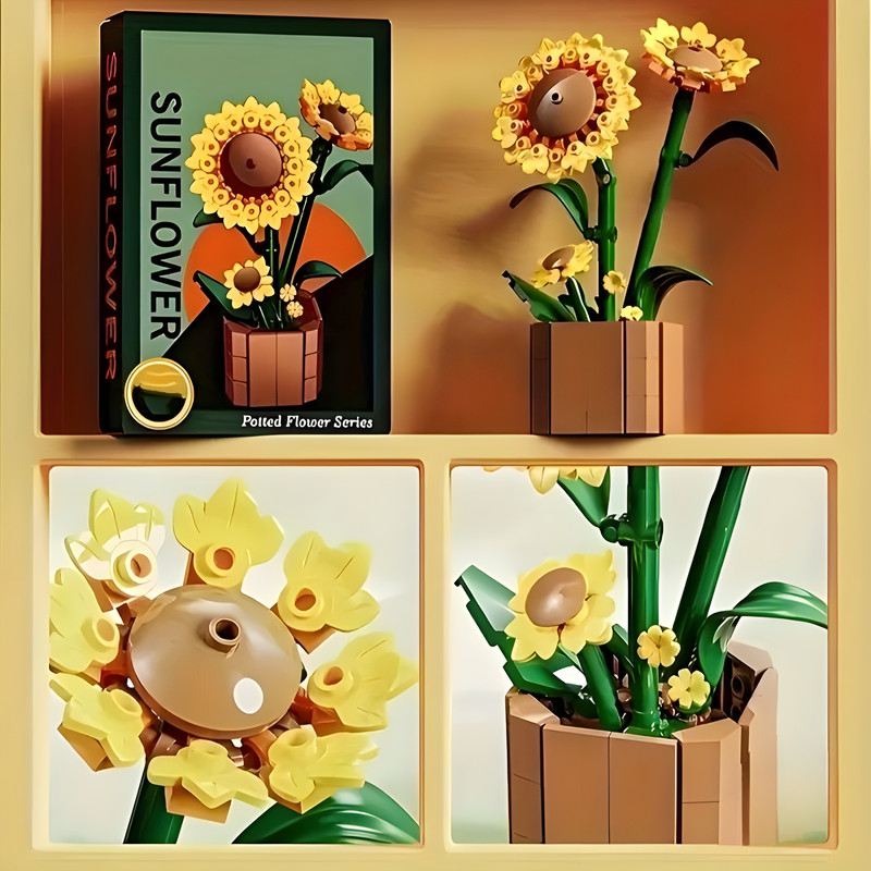 ساختنی 1109 تکه مدل گلدان گلهای رز آفتاب گردان سنبل و سوسن کد 13034 مجموعه 4 عددی