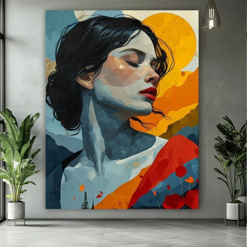 تابلو بوم طرح مخمل نقاشی پرتره مدل بانوی زیبا کد FP106351