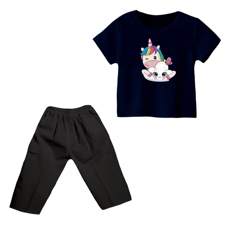 ست تی شرت و شلوارک دخترانه مدل یونیکورن کد ۲۱