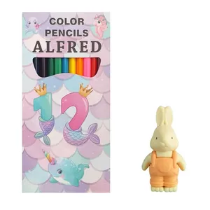 مداد رنگی 12 رنگ آلفرد مدل ماهی تک شاخ طرح سه گوش به همراه پاک کن