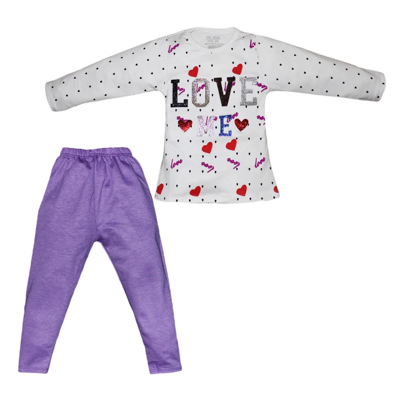 عکس شماره 3 : ست تی شرت و شلوار دخترانه مدل love حروف برجسته کد 108