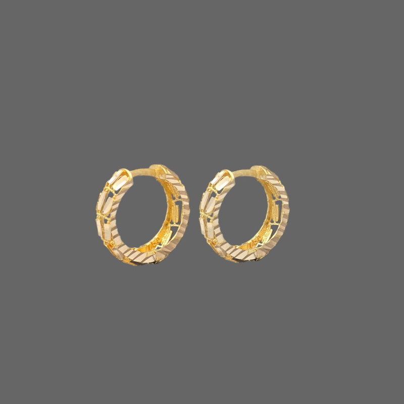 گوشواره حلقه‌ای طلا کم اجرت  18 عیار زنانه طلا و شمش برلیان مدل حلقه ای کد ۳