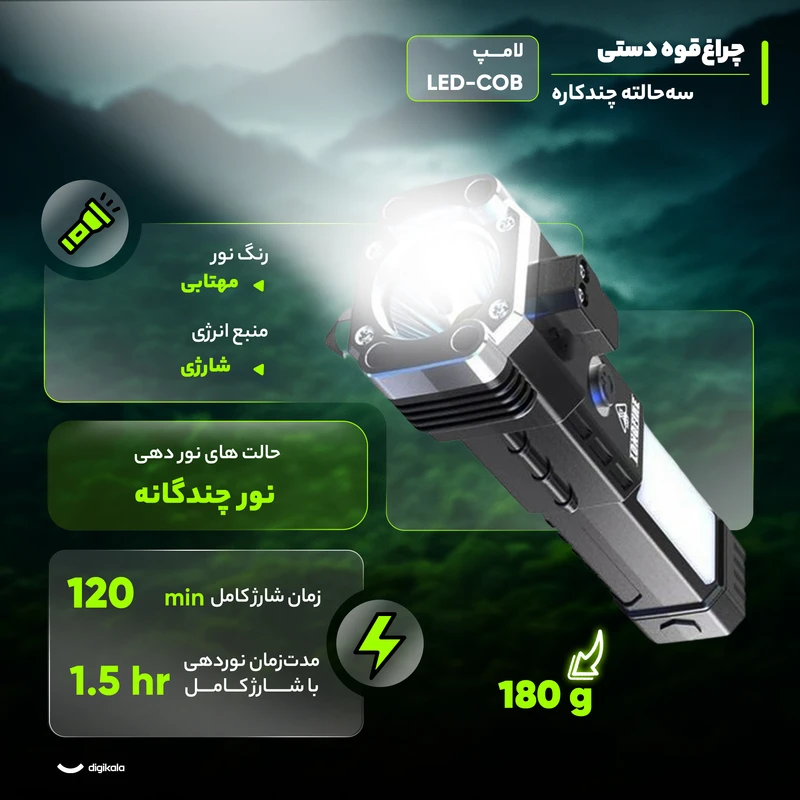 عکس شماره 3 : چراغ قوه دستی مدل سه حالته چند کاره