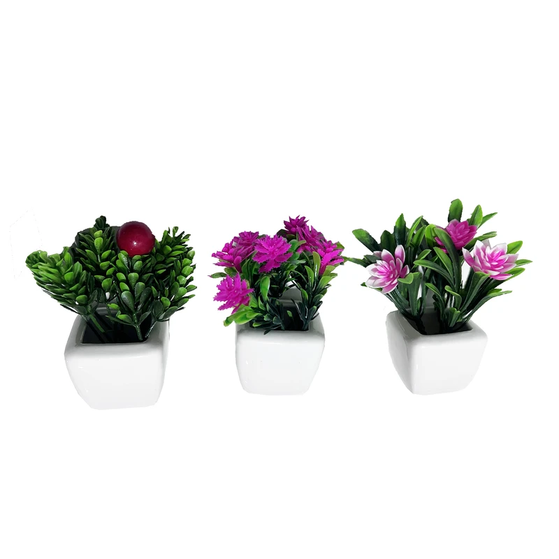 گلدان به همراه گل مصنوعی مدل نیلوفر و گیلاس سرامیکی مجموعه 3 عددی
