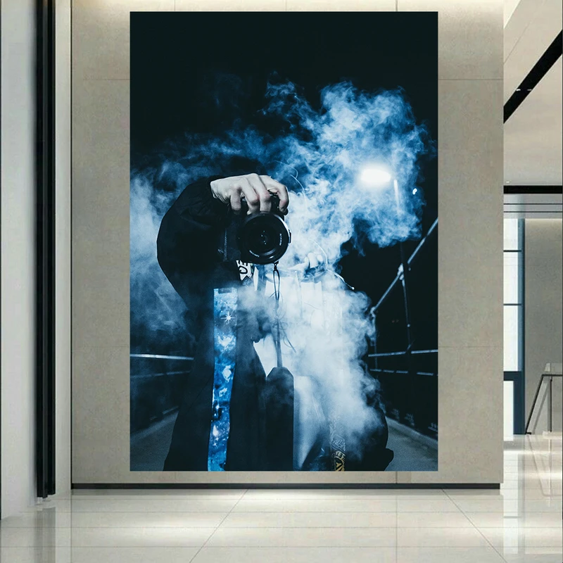 پوستر پارچه ای طرح دوربین مدل Man and Smoke کد AR18050