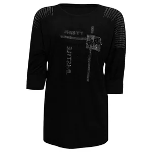 تی شرت آستین کوتاه زنانه مدل فانریپ نگینی قواره دار کد tm-1865 رنگ مشکی