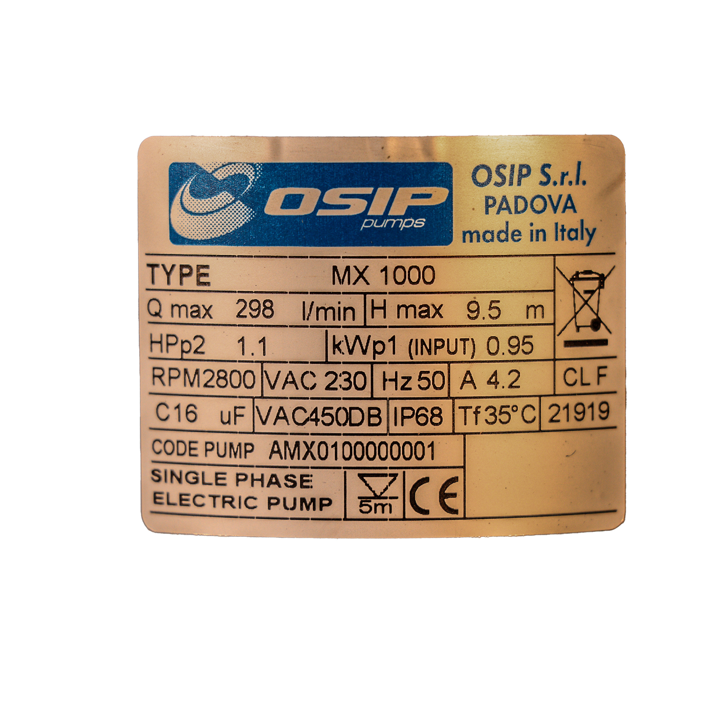 پمپ لجن کش اوسیپ مدل MX 1000