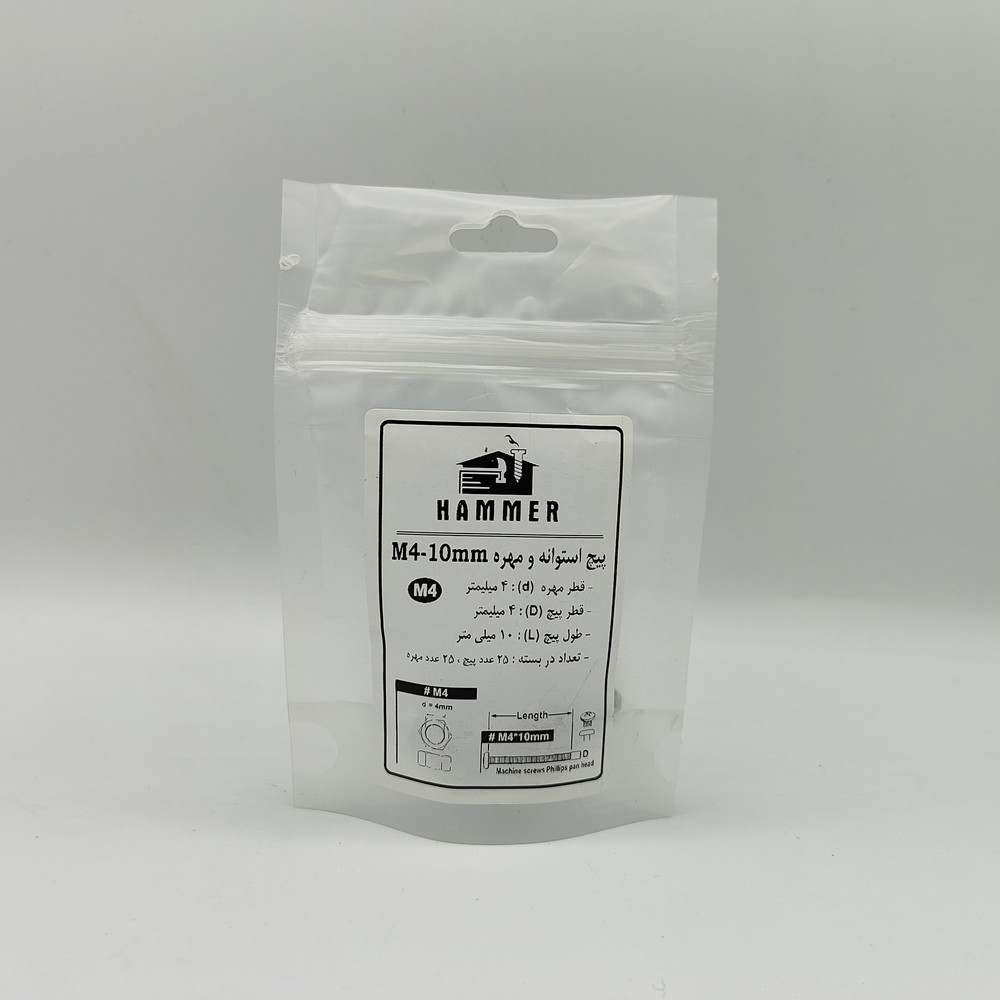 پیچ و مهره هامر مدل استوانه کد M4-10mm بسته 50 عددی
