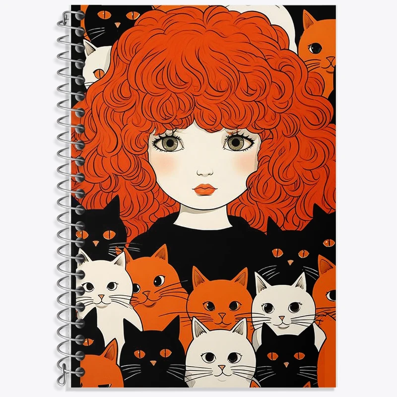 دفتر زبان 50 برگ خندالو مدل سه خط طرح دختر و گربه کد F2023