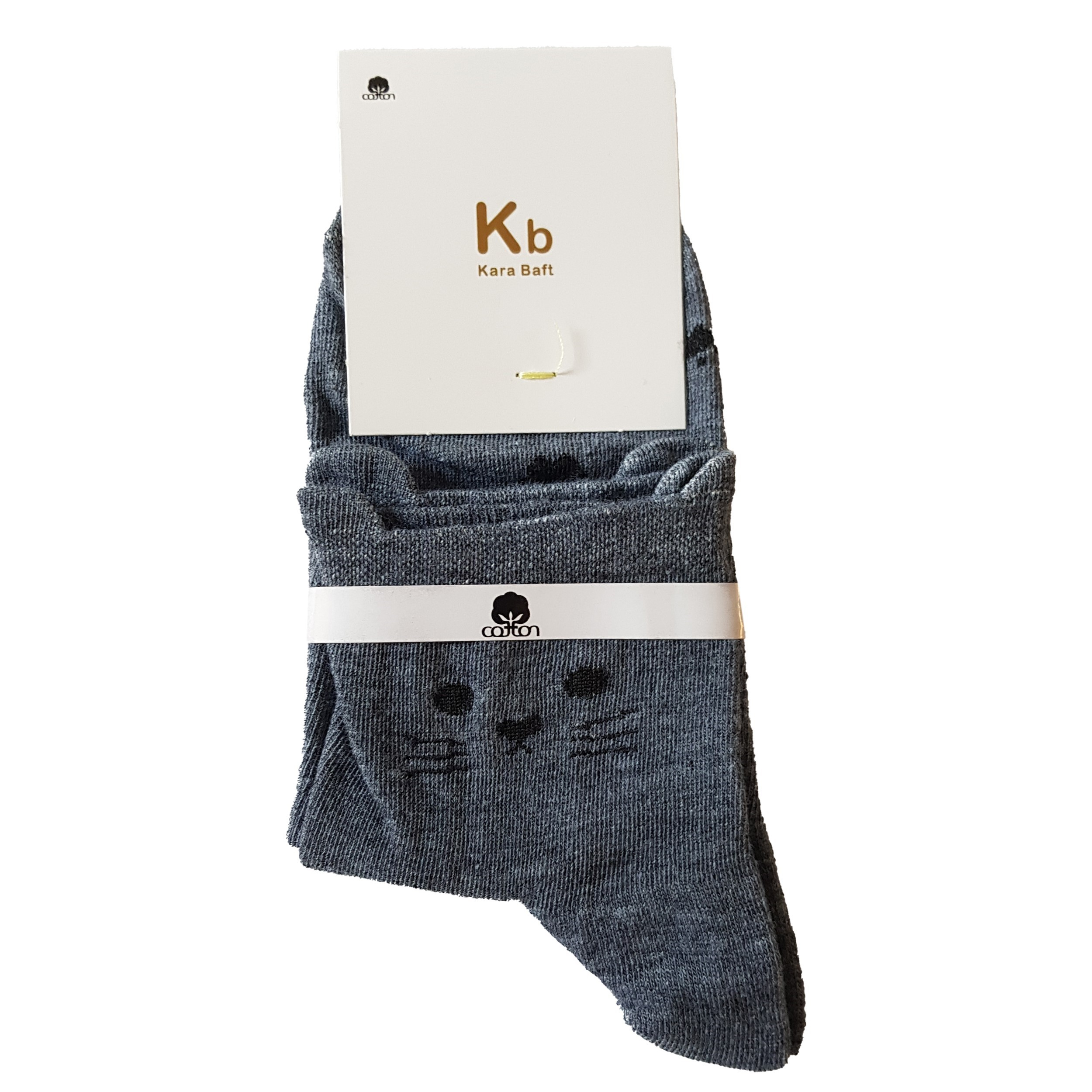 جوراب دخترانه کار بافت مدل گربه کد san912 رنگ دودی