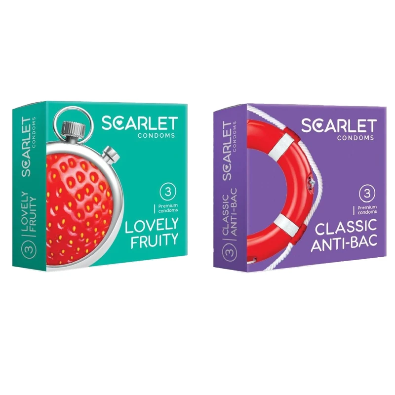 کاندوم اسکارلت مدل  LOVELY FRUITY بسته 3 عددی به همراه کاندوم اسکارلت مدل CLASSIC ANTI-BAC