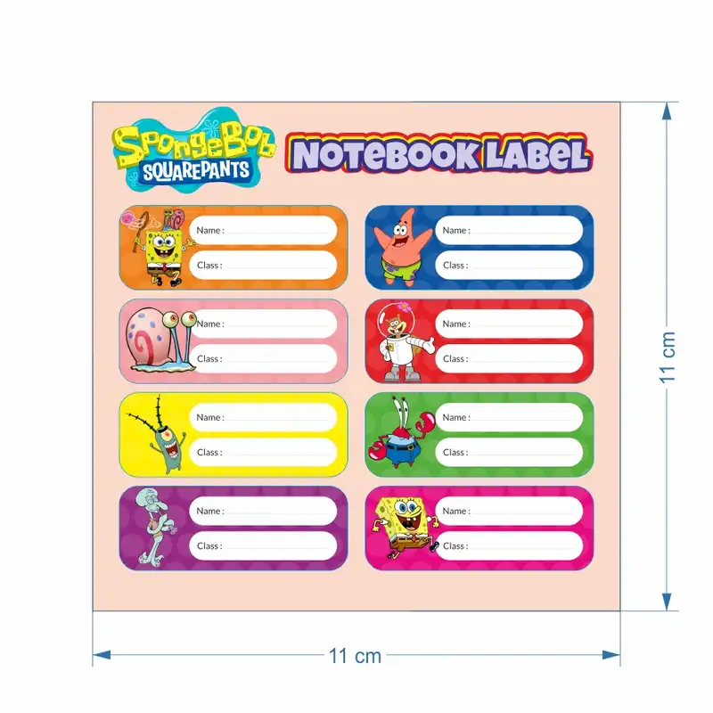 برچسب طرح اسم مدرسه مدل باب اسفنجی کد 210 بسته 2 عددی