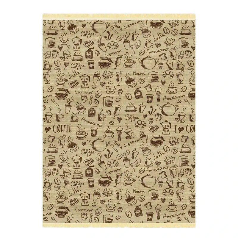 فرش ماشینی 1000 شانه هانوکس زمینه کرم حاشیه بژ مدل آشپزخانه کد AHC-1615-1