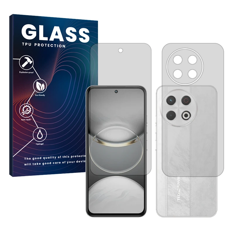 محافظ صفحه نمایش مات گلس مدل هیدروژلی مناسب برای گوشی موبایل تکنو Spark 30 Pro به همراه محافظ پشت گوشی