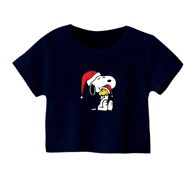 کراپ‌ تی‌شرت آستین کوتاه زنانه مدل اسنوپی کریسمس کد 4