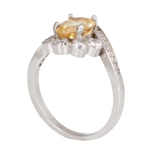 انگشتر نقره سیترین زنانه مدل قالب جواهری آبکاری رادیوم کد AWRH_2300