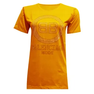 تی شرت آستین کوتاه زنانه مدل نخی ویسکوز نگینی کد tm-1971 رنگ زرد 