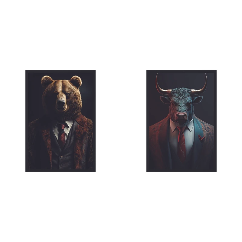 تابلو طرح آقای خرس و گاو کد 01 فریم مشکی مجموعه 2 عددی