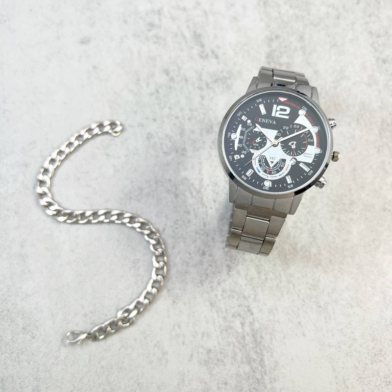 ست ساعت مچی عقربهای کوارتز و دستبند مردانه جنوا مدل تقویمدار کد 528-2 Si ست ساعت مچی عقربهای کوارتز و دستبند مردانه جنوا مدل تقویمدار کد 528-2 Si