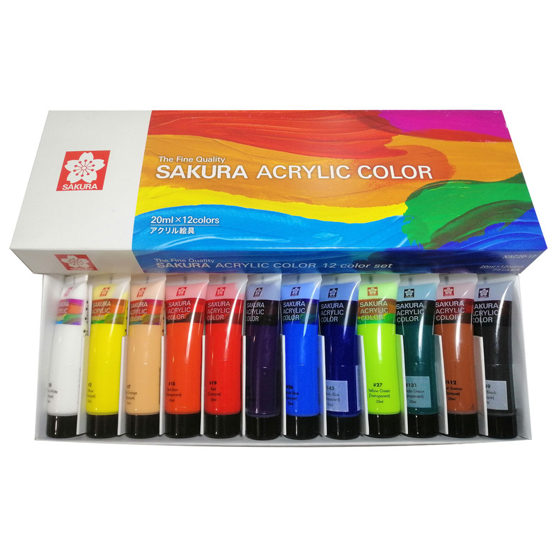 رنگ اکریلیک ساکورا کد XAC20 حجم 20 میلی لیتر بسته 12عددی