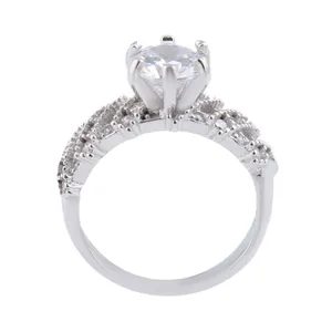 انگشتر نقره زنانه بازرگانی میلادی مدل تک نگین جواهری روکش رادیوم کد AWR_1173