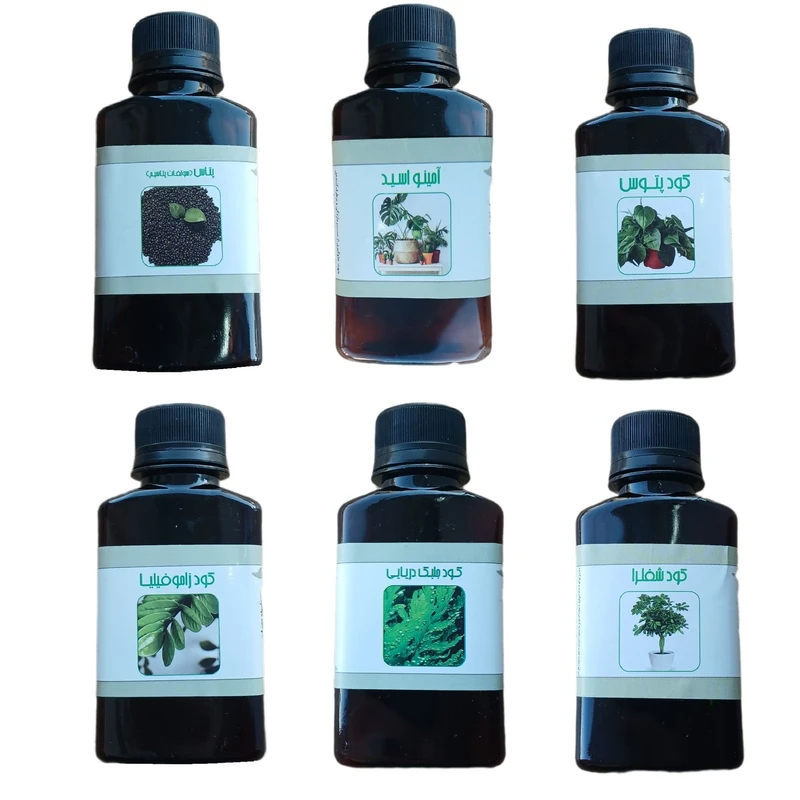 کود مایع پتاس و امینو اسید و پتوس و جلبک دریایی و زاموفیلیا و کود کامل گیاهان سبز مدل life drop حجم 110 میلی لیتر بسته 6 عددی