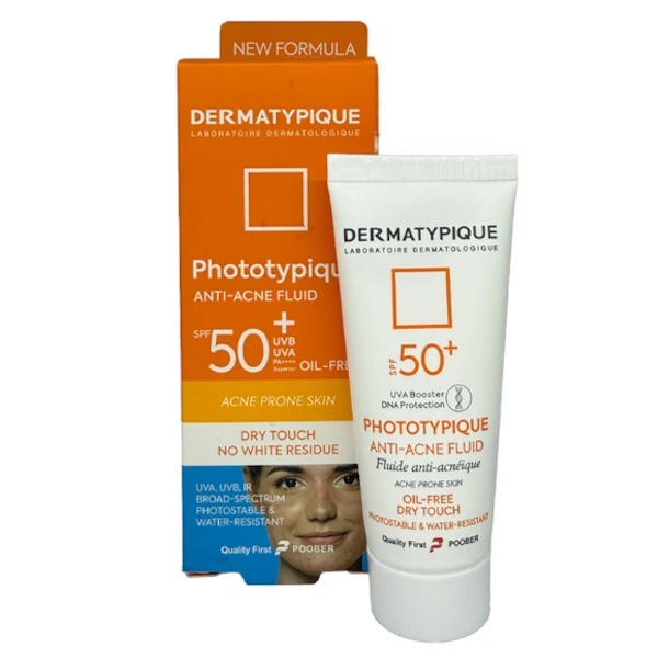 فلوئید ضد آفتاب بدون رنگ درماتیپیک مدل anti acne محافظ UVA،UVB مناسب برای پوست چرب حجم 40 میلی لیتر