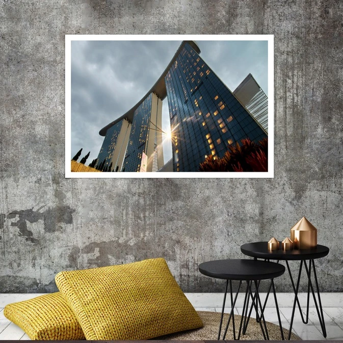 تابلو بکلیت طرح منظره هتل مارینا بی سندز سنگاپور مدل قاب شاسی W-s8082