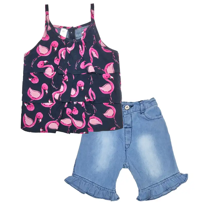 ست تاپ و شلوارک دخترانه مدلا مدل فلامینگو کد MAS8502