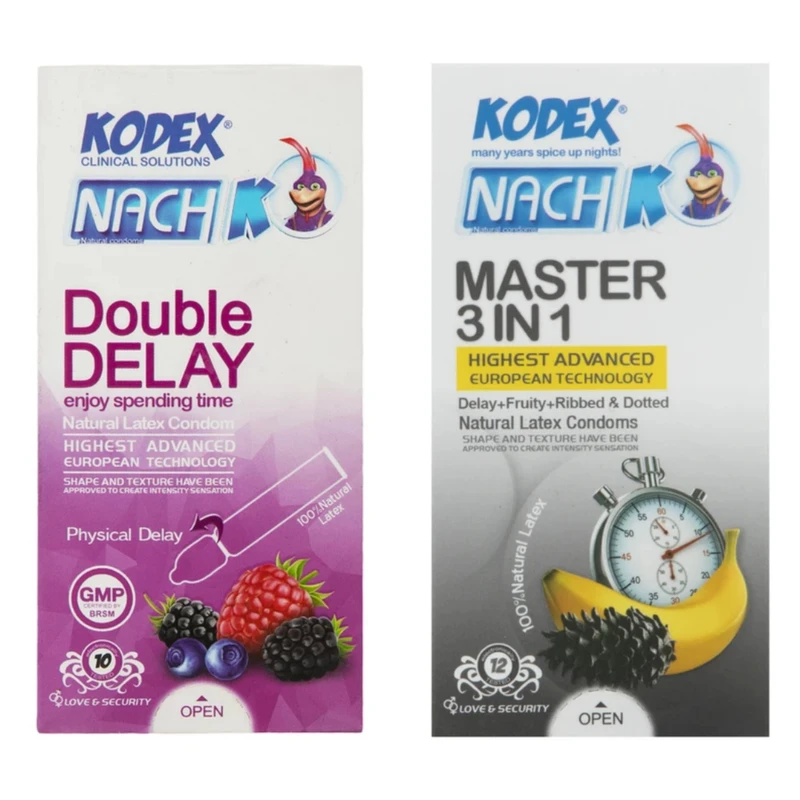 کاندوم تاخیری ناچ کدکس مدل دبل دیلی بسته 10 عددی به همراه کاندوم تاخیری ناچ کدکس مدل مستر بسته 12 عددی