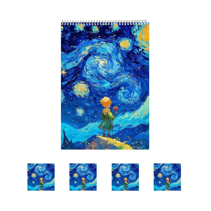 دفتر نقاشی 50 برگ مدل شازده کوچولو در شب پرستاره کد A1 به همراه برچسب مجموعه 5 عددی