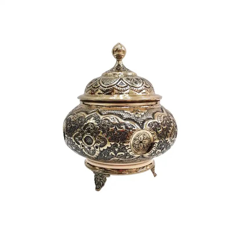 گز خوری قلمزنی مدل پایه دار طرح گل ومرغ