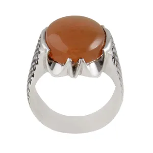 انگشتر نقره مردانه بازرگانی میلادی مدل سنگ عقیق یمنی شرف الشمس رکاب دست ساز کد AM_1754