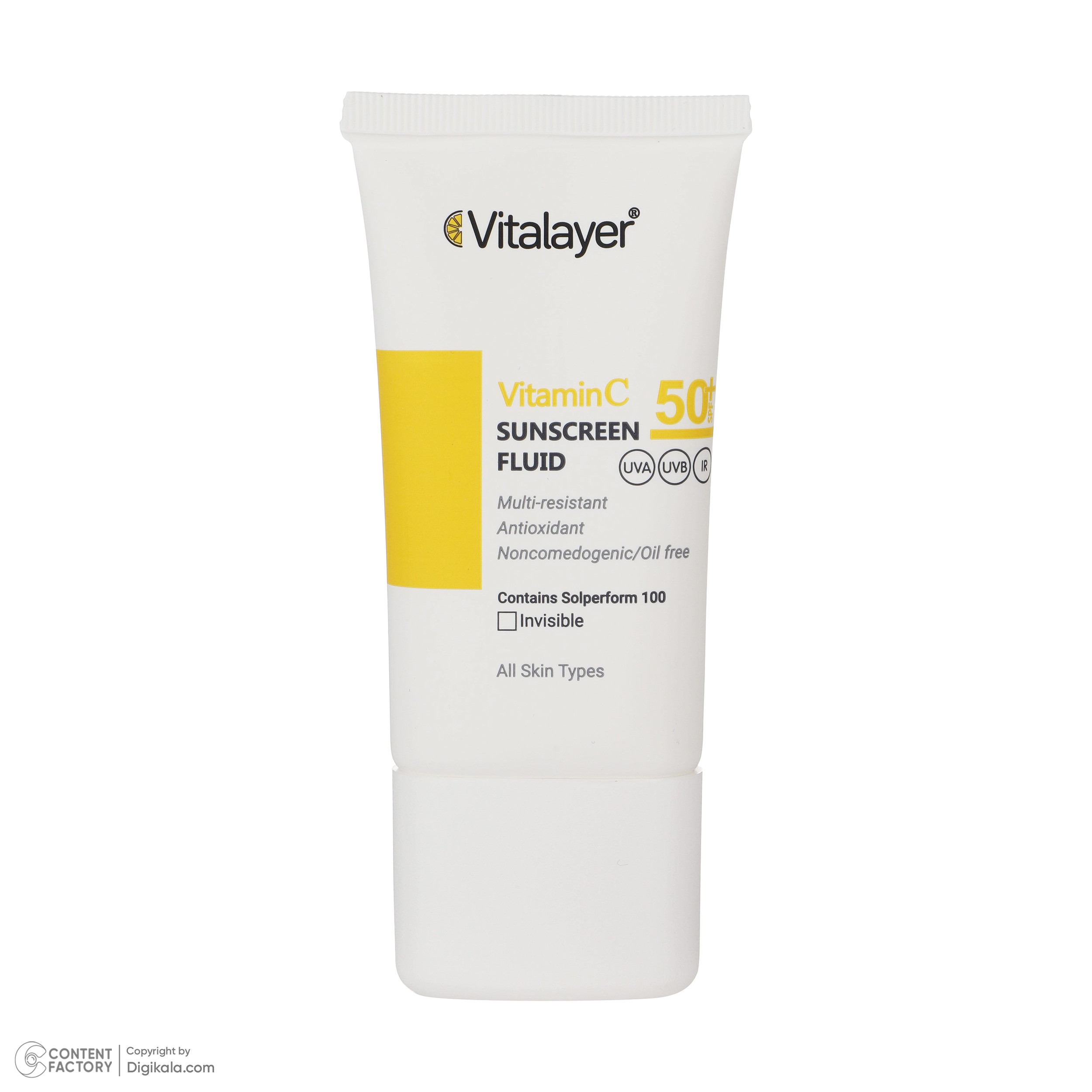 فلوئید ضدآفتاب بی رنگ ویتالیر SPF 50 مدل Vitamin C مناسب انواع پوست حجم 50 میلی لیتر