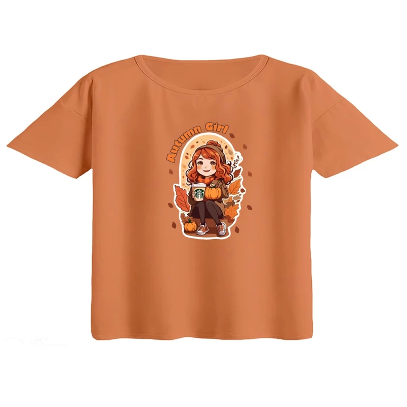 کراپ تی‌شرت آستین کوتاه زنانه مدل دخترک پاییزی کد 2