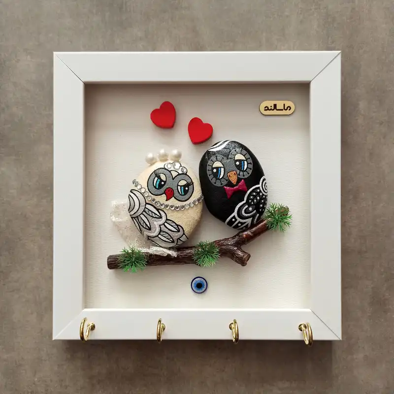 جاکلیدی سنگی ماسالند مدل جغد عروس و داماد کد 03