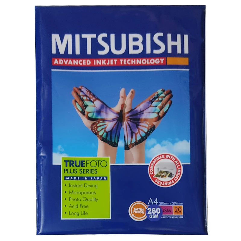 کاغذ چاپ عکس فتوگلاسه میتسوبیشی مدل 260 گرم سایز A4 بسته 20 عددی 