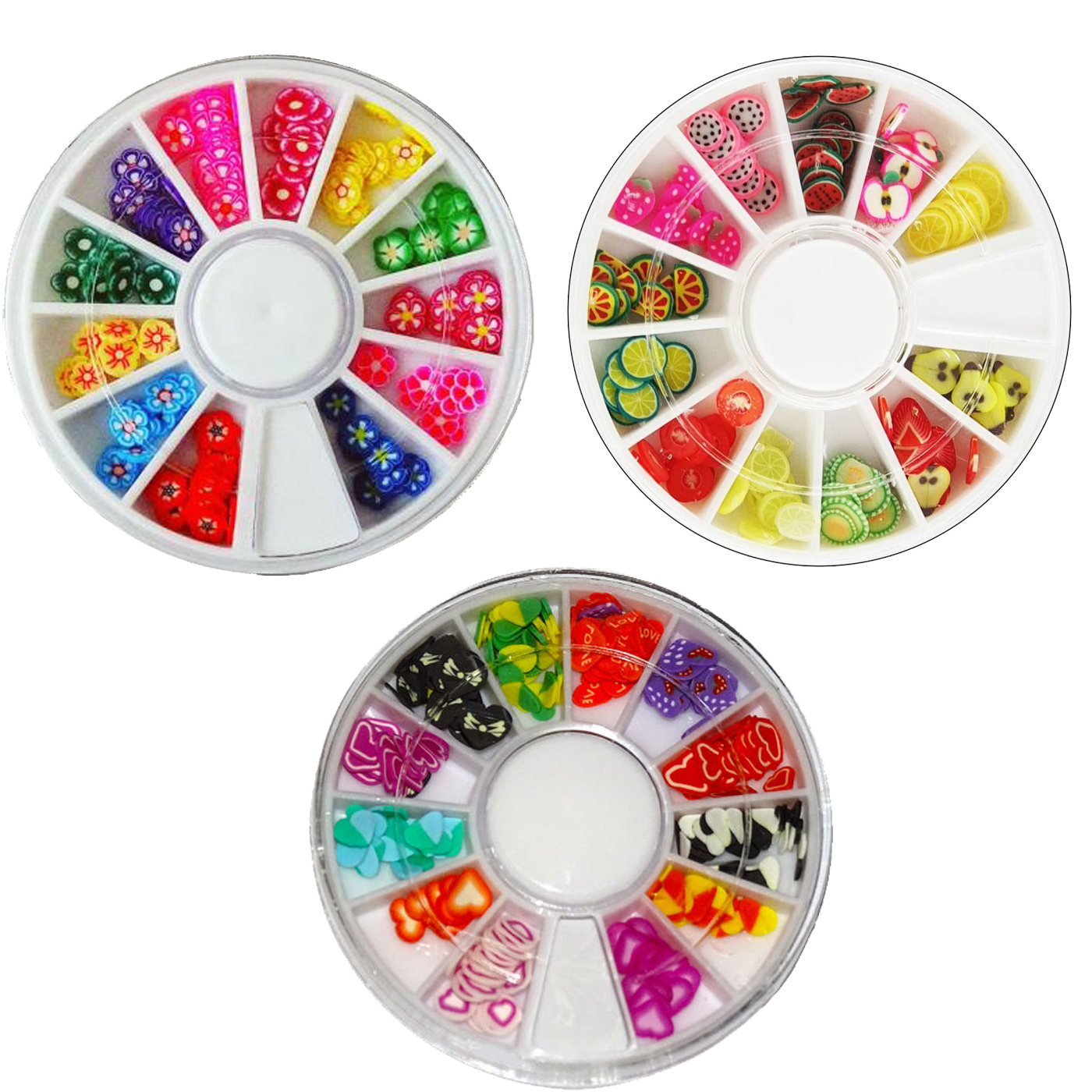 تزیین ناخن مدل میوه ها و گل ها و قلب مجموعه 3 عددی