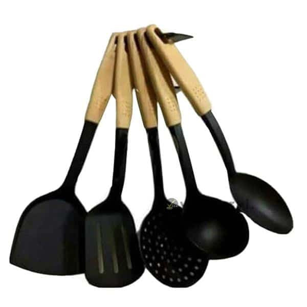 ست کفگیر ملاقه 5پارچه طرح دسته چوب