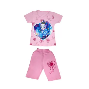 ست تی شرت آستین کوتاه و شلوارک دخترانه مدل چراغدار کد 1